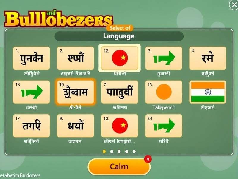 Language Options in Betalbatim Bulldozers Betalbatim Bulldozers language selection screen showing 15 Indian languages